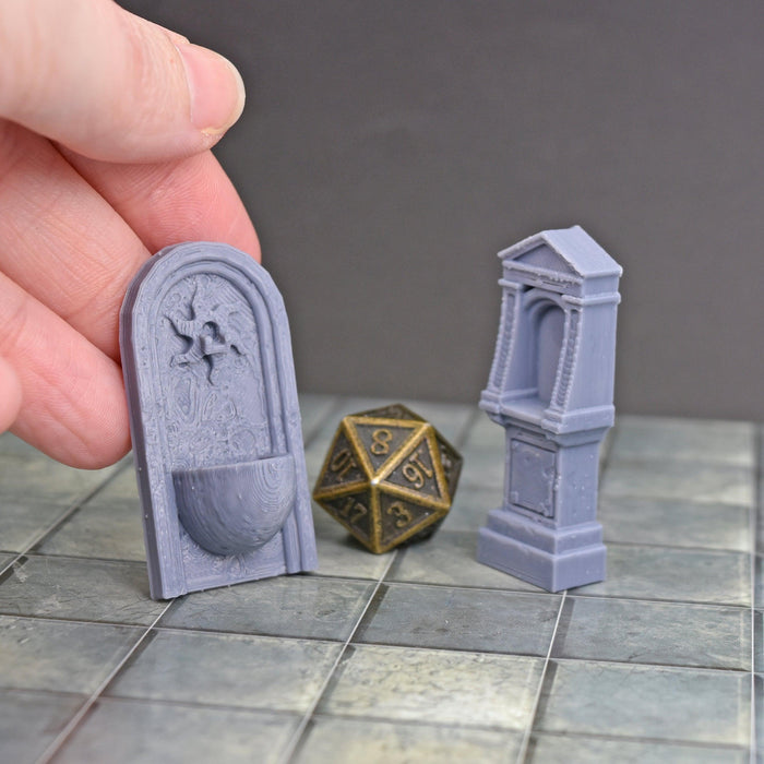 28mm Miniature Small Wall Shrine and Fountain Miniature for D&D-Scatter Terrain-Dark Realms- GriffonCo Shoppe