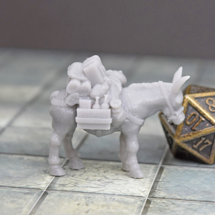 Dnd miniature Traveler Pack Mule is 3D Printed for tabletop wargaming minis and dnd figures-Miniature-Black Scroll Games- GriffonCo Shoppe