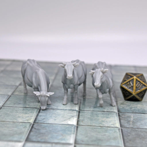 Dnd miniature set of Cows 3D Printed unpainted figures for tabletop wargaming-Miniature-Vae Victis- GriffonCo Shoppe