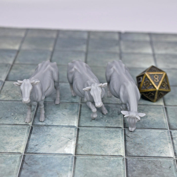 Dnd miniature set of Cows 3D Printed unpainted figures for tabletop wargaming-Miniature-Vae Victis- GriffonCo Shoppe