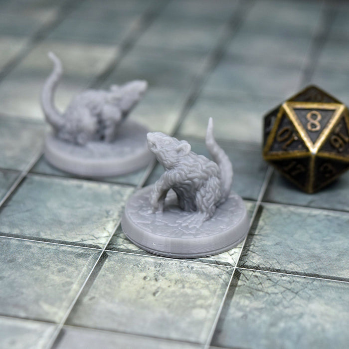 Dnd miniature set of Rats 3D Printed unpainted figures for tabletop wargaming-Miniature-Brite Minis- GriffonCo Shoppe