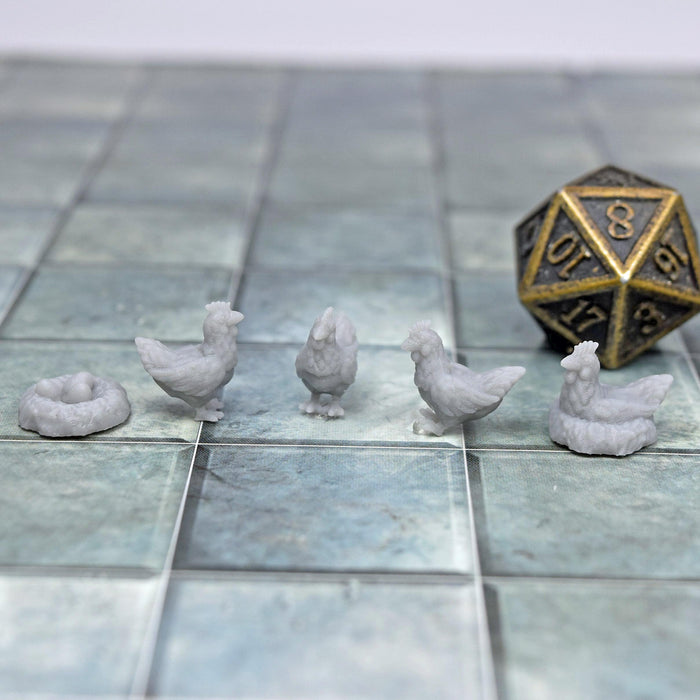 Dnd miniatures set of Chickens unpainted minis for tabletop wargaming-Miniature-Vae Victis- GriffonCo Shoppe