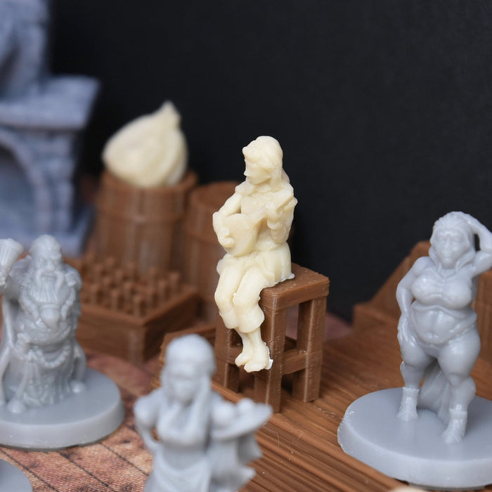 Dnd miniatures set of Sitting Villagers 3D Printed unpainted figures for tabletop wargaming-Miniature-Ill Gotten Games- GriffonCo Shoppe