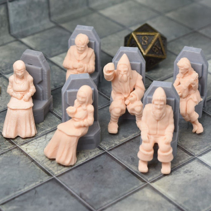 Dnd miniatures set of Sitting Villagers 3D Printed unpainted figures for tabletop wargaming-Miniature-Ill Gotten Games- GriffonCo Shoppe