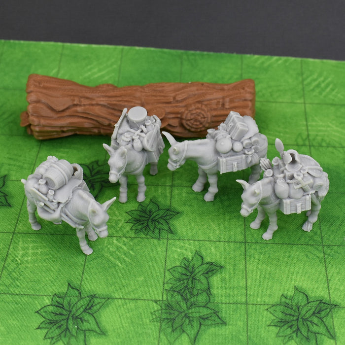 Miniature dnd figures Miner Pack Mule 3D printed for tabletop wargames and miniatures-Miniature-Black Scroll Games- GriffonCo Shoppe