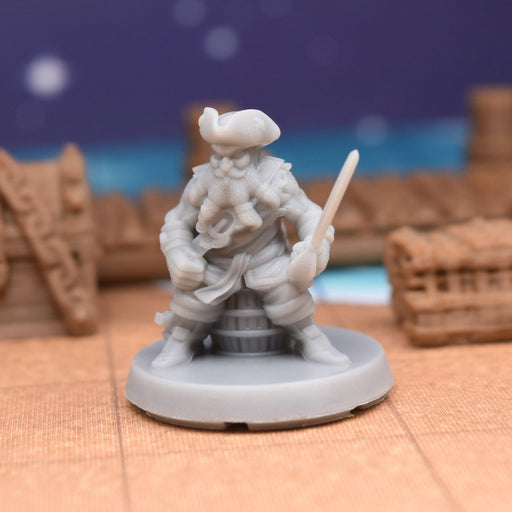 Miniature dnd figures Pirate Dwarf on Barrel 3D printed for tabletop wargames and miniatures-Miniature-EC3D- GriffonCo Shoppe