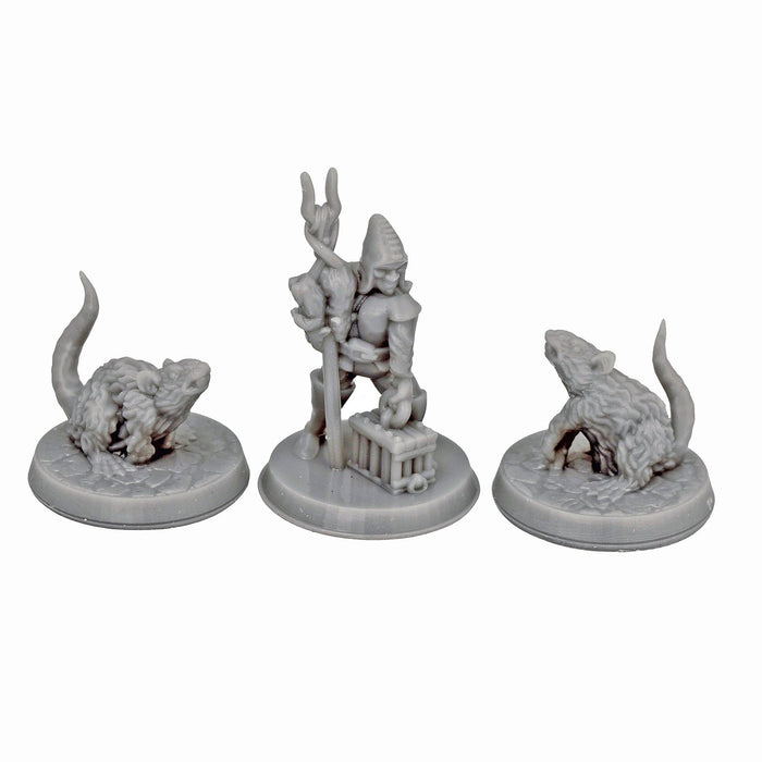 Miniature dnd figures Rat Catcher Set 3D printed for tabletop wargames and miniatures-Miniature-Brite Minis- GriffonCo Shoppe