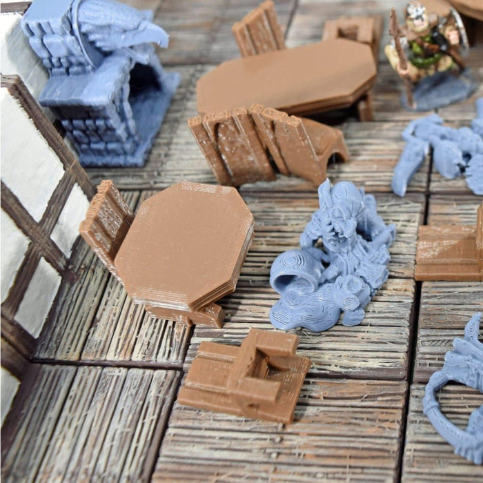 Tabletop wargaming terrain Wood Table & Chairs for dnd accessories-Scatter Terrain-Hayland Terrain- GriffonCo Shoppe